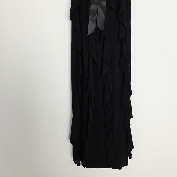 Cache Spaghetti Straps Waterfall Ruffles Black Formal Long Dress Women's Size 10 - Picture 7 of 11